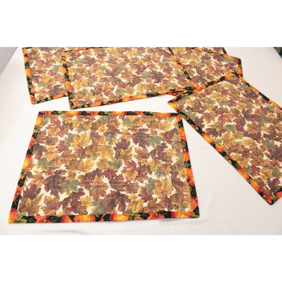 Double Sided Placemats & Runner Halloween Bats webs Fall Autumn leaves 7 pieces - Picture 9 of 14